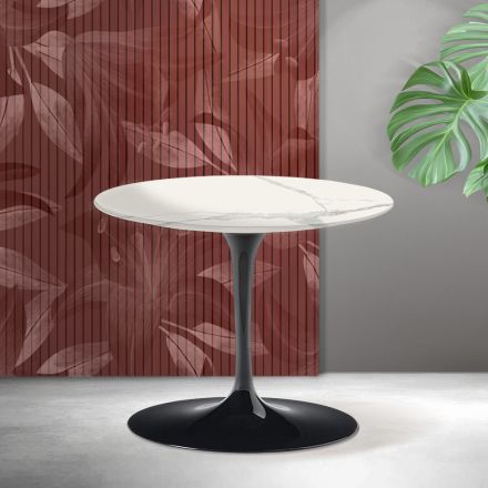 Table basse Tulipe Saarinen H 39 cm en céramique mate Florim Statuario - Écarlate Viadurini