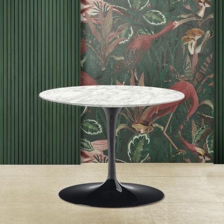 Table basse ovale Tulip Saarinen H 39 avec plateau en marbre de Carrare Made in Italy - Écarlate Viadurini