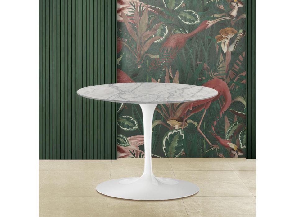 Table basse ovale Tulip Saarinen H 39 avec plateau en marbre de Carrare Statuarietto Viadurini