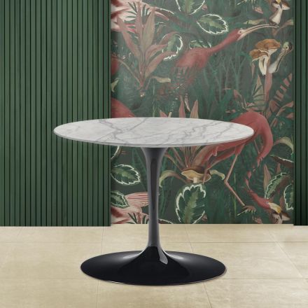 Table basse ovale Tulip Saarinen H 39 avec plateau en marbre de Carrare Statuarietto Viadurini