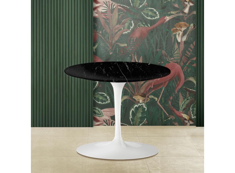 Table basse ronde Tulip Saarinen H 39 en marbre noir Marquinia Made in Italy - Scarlet Viadurini