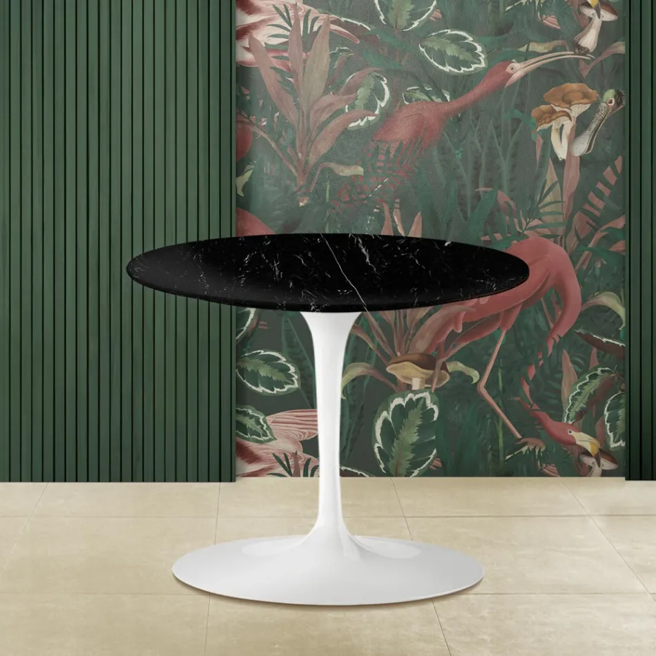 Table basse ronde Tulip Saarinen H 39 en marbre noir Marquinia Made in Italy - Scarlet Viadurini