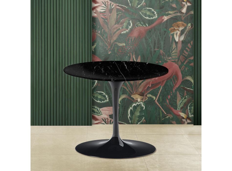 Table basse ronde Tulip Saarinen H 39 en marbre noir Marquinia Made in Italy - Scarlet Viadurini