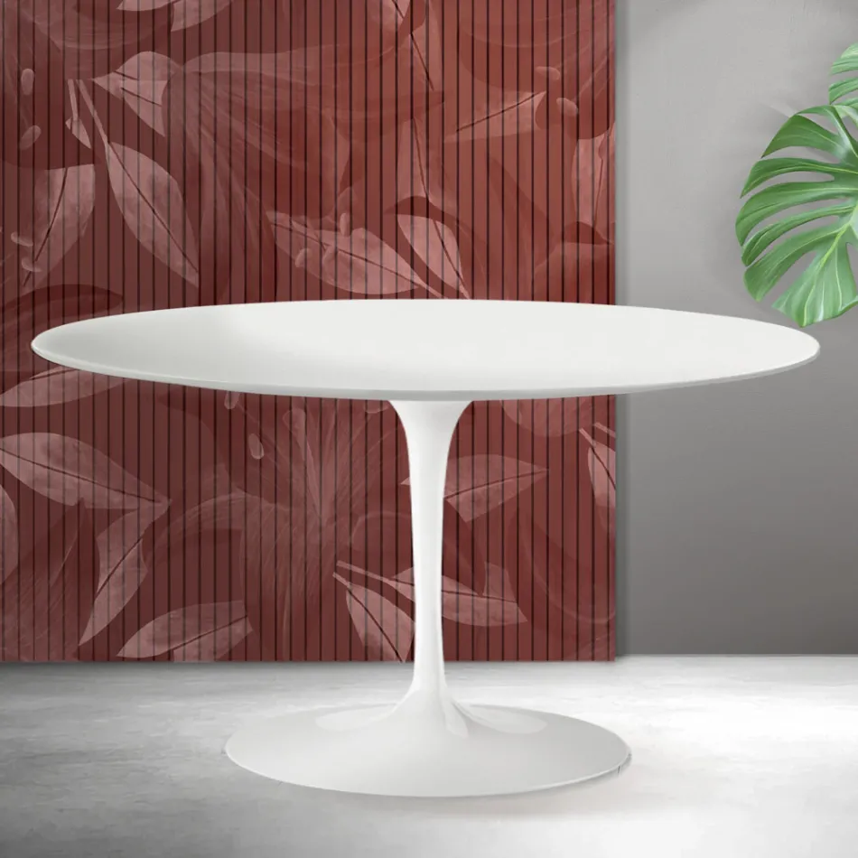 Table basse Tulipe Saarinen H 41 cm en céramique Florim blanc mat - Écarlate Viadurini