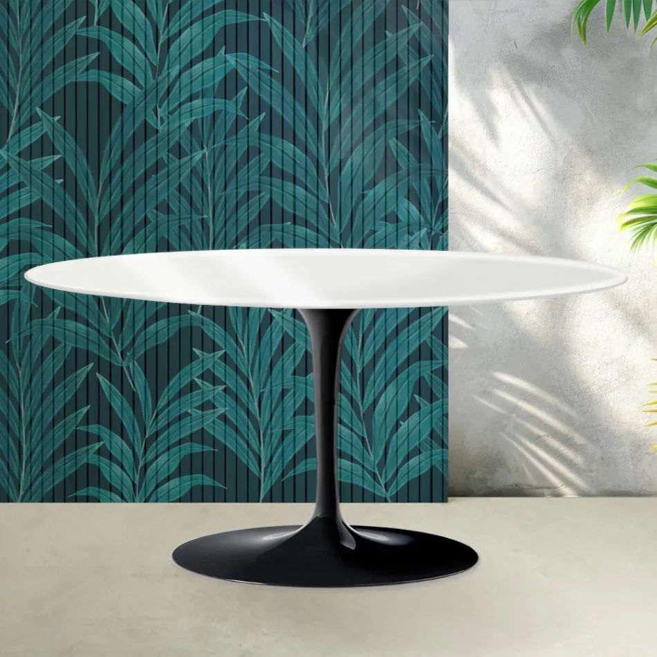 Table basse Saarinen Tulip H 41 cm en céramique Florim blanc brillant - Écarlate Viadurini