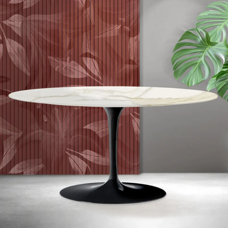 Table basse Tulip de Saarinen, hauteur 41 cm, en céramique mate Florim Calacatta Gold - Écarlate Viadurini