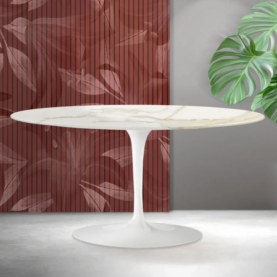 Table basse Tulip de Saarinen, hauteur 41 cm, en céramique mate Florim Calacatta Gold - Écarlate Viadurini