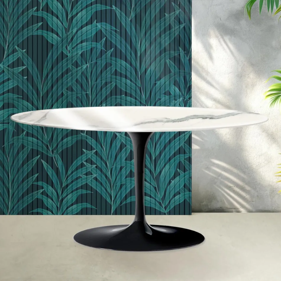Table basse Tulipe Saarinen, hauteur 41 cm, en céramique brillante Statuario Florim - Écarlate Viadurini