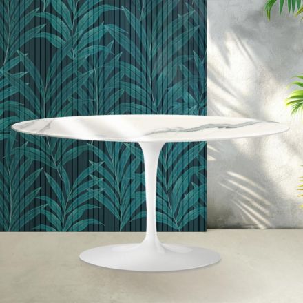 Table basse Tulipe Saarinen, hauteur 41 cm, en céramique brillante Statuario Florim - Écarlate Viadurini