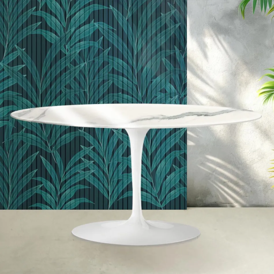 Table basse Tulipe Saarinen, hauteur 41 cm, en céramique brillante Statuario Florim - Écarlate Viadurini