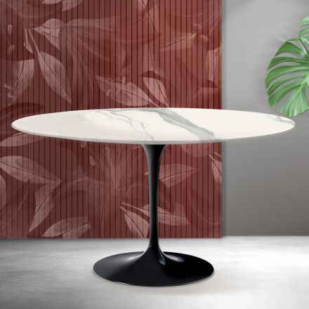 Table basse Tulipe Saarinen H 41 cm en céramique mate Florim Statuario - Écarlate Viadurini