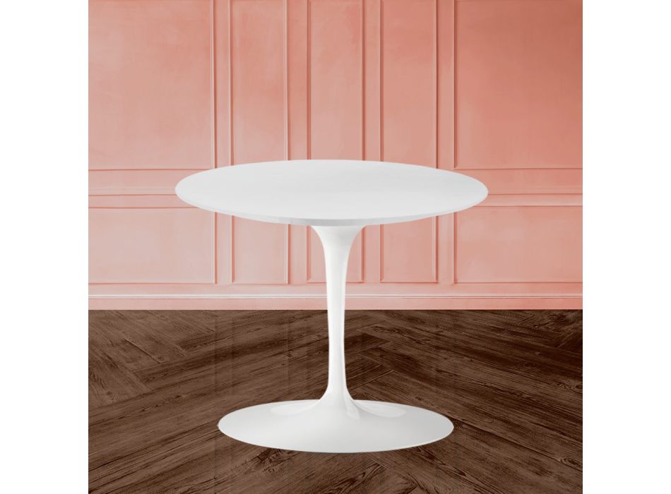 Table basse Tulip Saarinen H 41 avec plateau en stratifié liquide blanc Made in Italy - Scarlet Viadurini