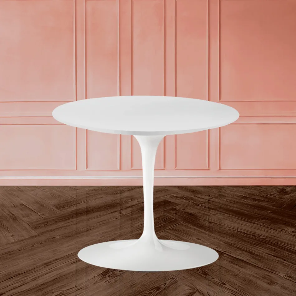 Table basse Tulip Saarinen H 41 avec plateau en stratifié liquide blanc Made in Italy - Scarlet Viadurini