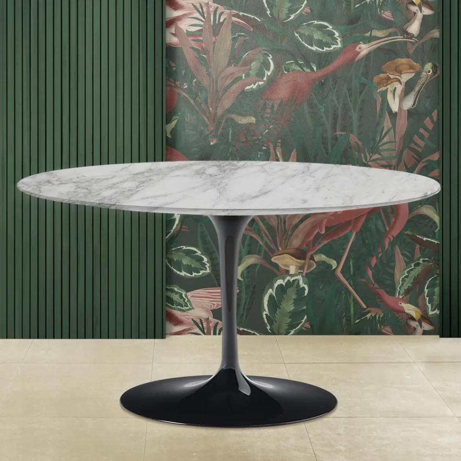 Table Basse Tulip Saarinen H 41 avec Plateau en Marbre Arabescato Fabriqué en Italie Viadurini