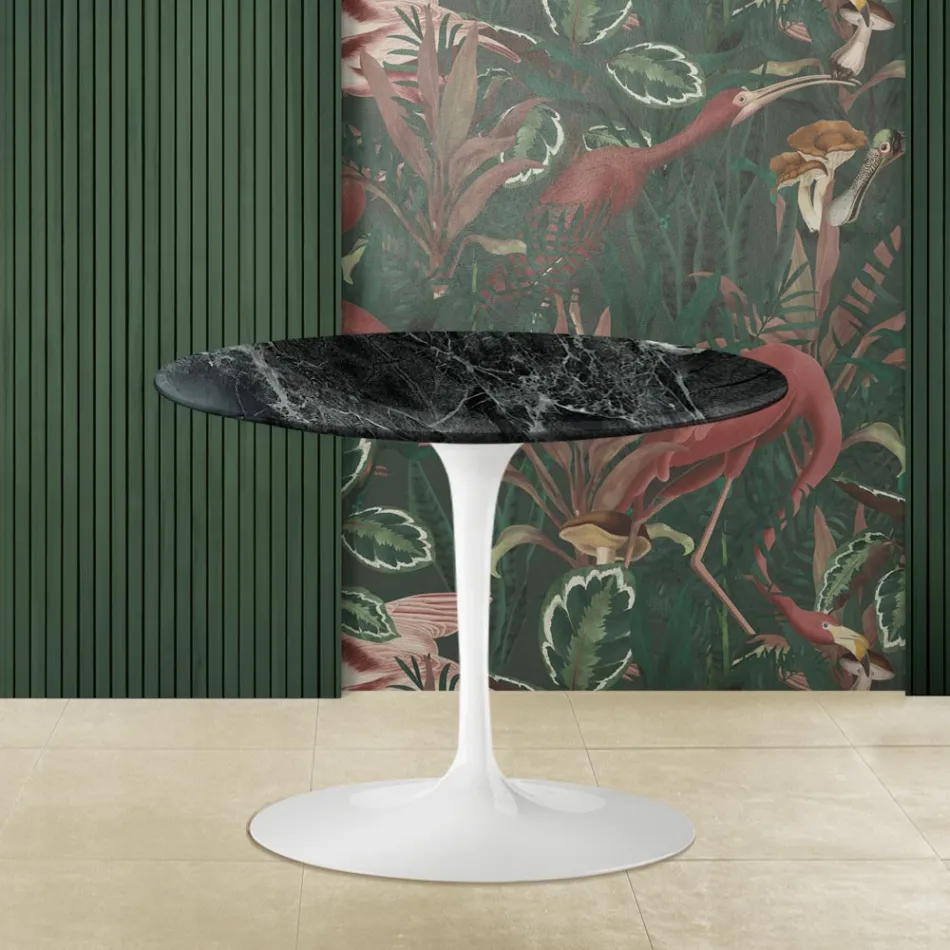 Table Basse Tulip Saarinen H 41 avec Plateau en Marbre Verde Alpi Fabriqué en Italie Viadurini