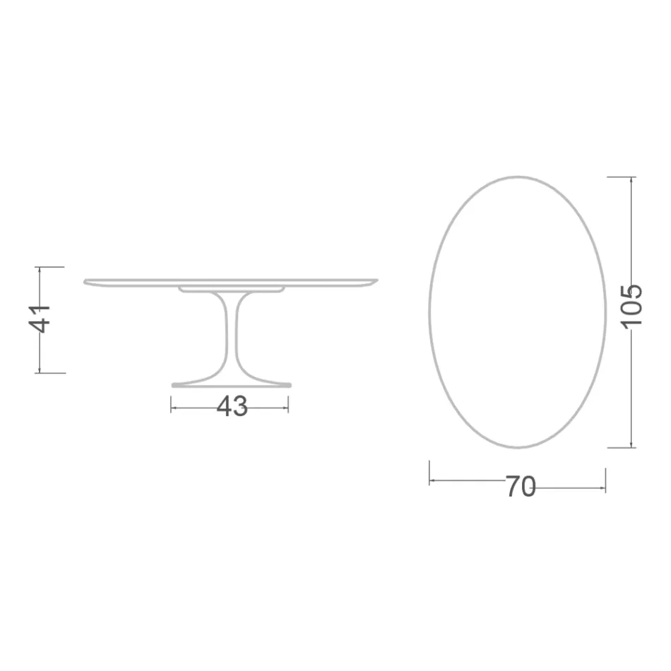 Table basse Tulip Saarinen H 41 avec plateau ovale en stratifié liquide blanc Made in Italy - Scarlet Viadurini