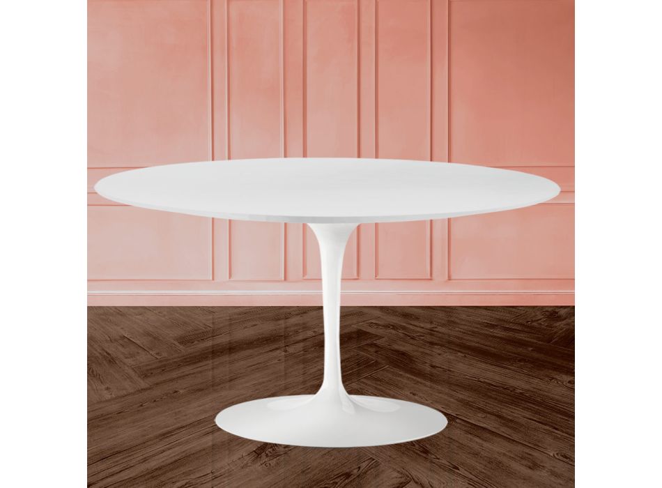 Table basse Tulip Saarinen H 41 avec plateau ovale en stratifié liquide blanc Made in Italy - Scarlet Viadurini