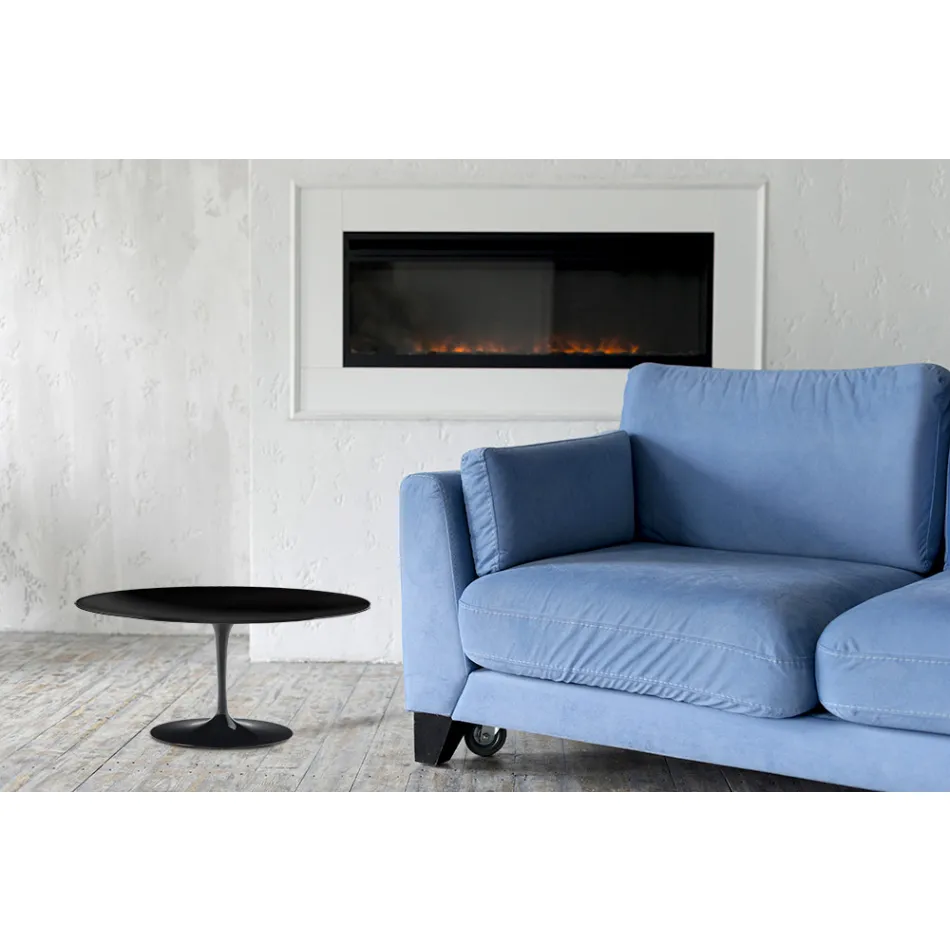 Table basse Tulip Saarinen H 41 avec plateau ovale en stratifié liquide noir Made in Italy - Scarlet Viadurini