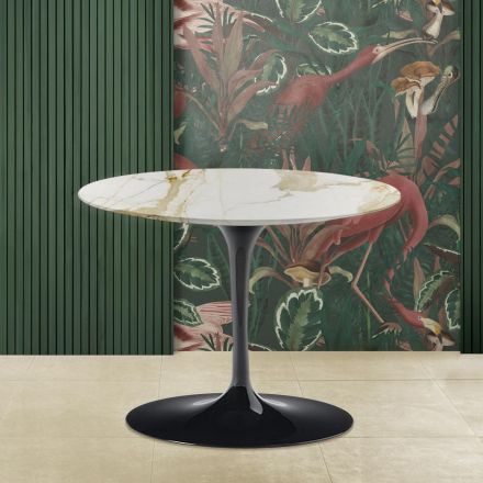 Table basse Tulip Saarinen H 41 avec plateau rond en marbre Caracatta Gold Viadurini