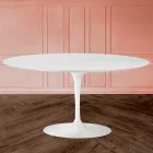Table basse Tulip Saarinen H 41 en stratifié liquide ovale blanc Made in Italy - Scarlet Viadurini