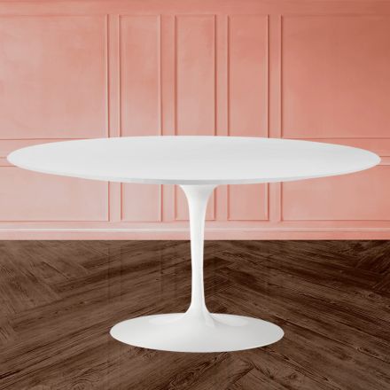 Table basse Tulip Saarinen H 41 en stratifié liquide ovale blanc Made in Italy - Scarlet Viadurini