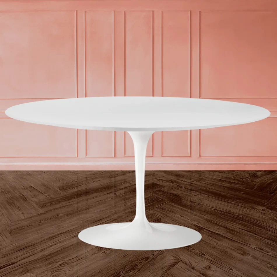 Table basse Tulip Saarinen H 41 en stratifié liquide ovale blanc Made in Italy - Scarlet Viadurini