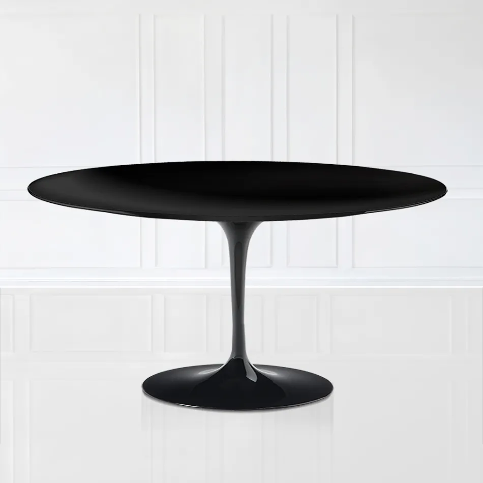 Table basse Tulip Saarinen H 41 en stratifié liquide ovale noir fabriqué en Italie - Scarlet Viadurini
