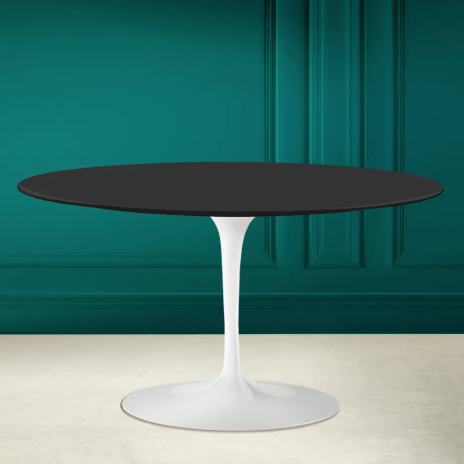Tulip Saarinen H 41 Table Basse Ovale avec Plateau en Céramique Souple Noire Made in Italy - Scarlet Viadurini