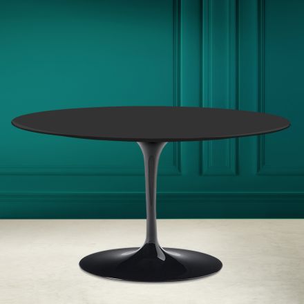 Tulip Saarinen H 41 Table Basse Ovale avec Plateau en Céramique Souple Noire Made in Italy - Scarlet Viadurini
