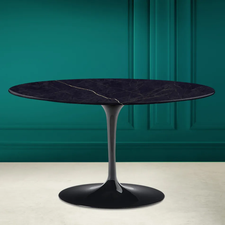Tulip Saarinen H 41 Table Basse Ovale avec Plateau en Céramique Noir Laurent Viadurini
