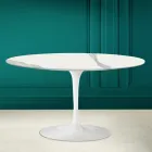 Tulip Saarinen H 41 Table Basse Ovale avec Plateau en Céramique Statuaire Veine Pleine Viadurini