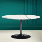 Tulip Saarinen H 41 Table Basse Ovale avec Plateau en Céramique Statuaire Veine Pleine Viadurini
