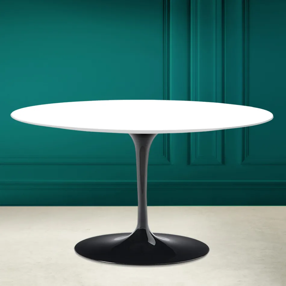 Tulip Saarinen H 41 Table Basse Ovale en Céramique Blanc Absolu Made in Italy - Scarlet Viadurini