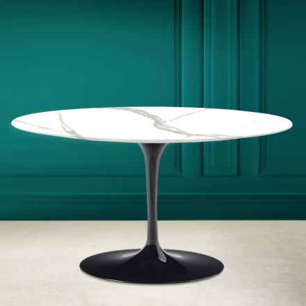 Tulip Saarinen H 41 Table Basse Ovale en Céramique Calacatta Michelangelo Viadurini