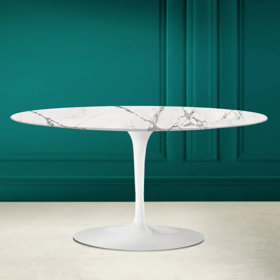 Tulip Saarinen H 41 Table Basse Ovale en Céramique Invisible Select Made in Italy - Écarlate Viadurini