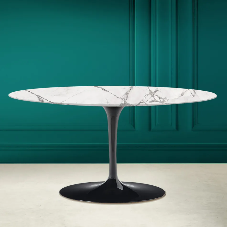 Tulip Saarinen H 41 Table Basse Ovale en Céramique Invisible Select Made in Italy - Écarlate Viadurini