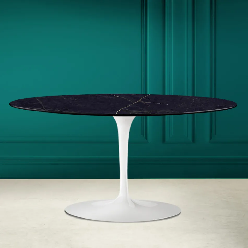 Tulip Saarinen H 41 Table Basse Ovale en Céramique Noir Laurent Made in Italy - Scarlet Viadurini