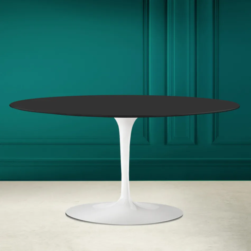 Tulip Saarinen H 41 Table Basse Ovale en Céramique Soft Noire Made in Italy - Scarlet Viadurini