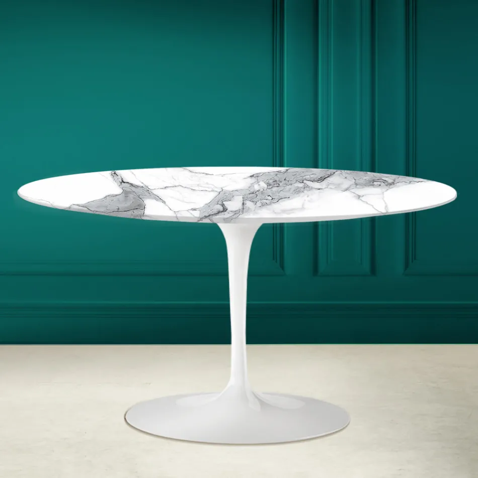 Tulip Saarinen H 41 Table Basse Ovale en Céramique Statuaire Made in Italy - Scarlet Viadurini