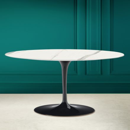 Tulip Saarinen H 41 Table Basse Ovale en Céramique Statuaire Veine Pleine Viadurini