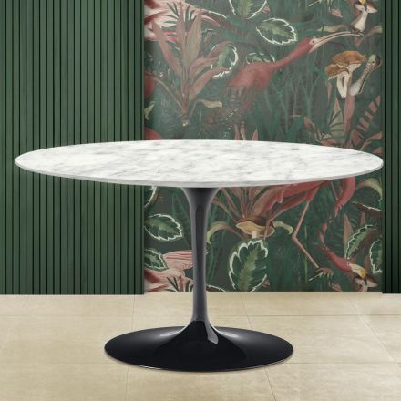 Table basse ovale Tulip Saarinen H 41 en marbre de Carrare Made in Italy - Scarlet Viadurini