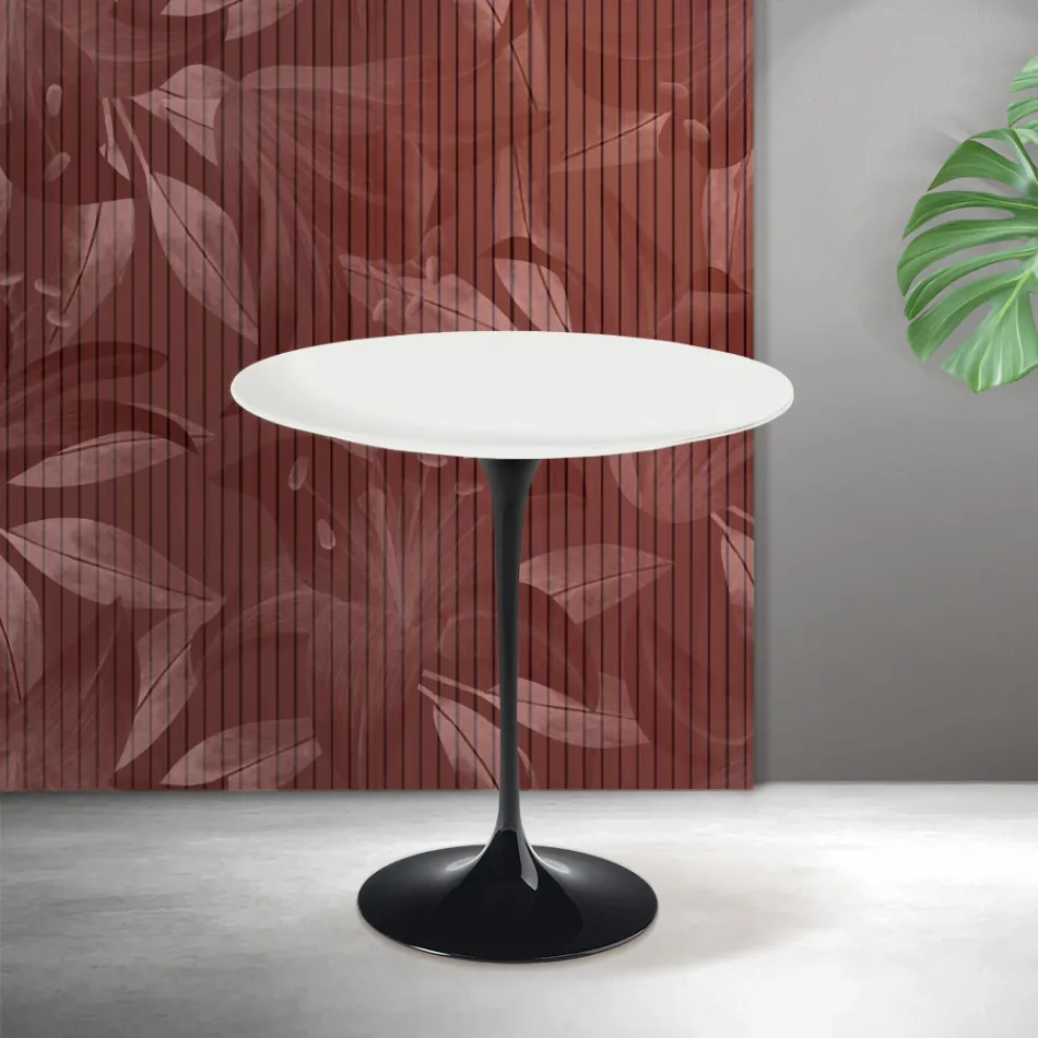 Table basse Tulipe Saarinen H 52 cm en céramique Florim blanc mat - Écarlate Viadurini