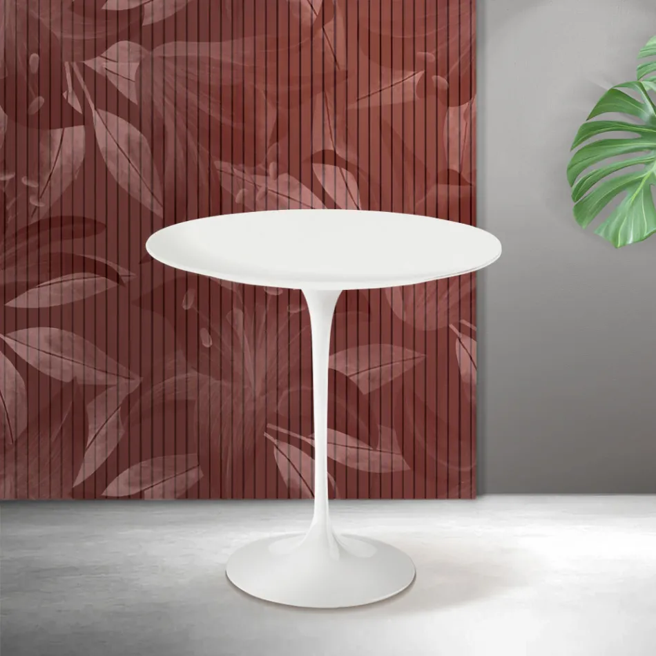 Table basse Tulipe Saarinen H 52 cm en céramique Florim blanc mat - Écarlate Viadurini