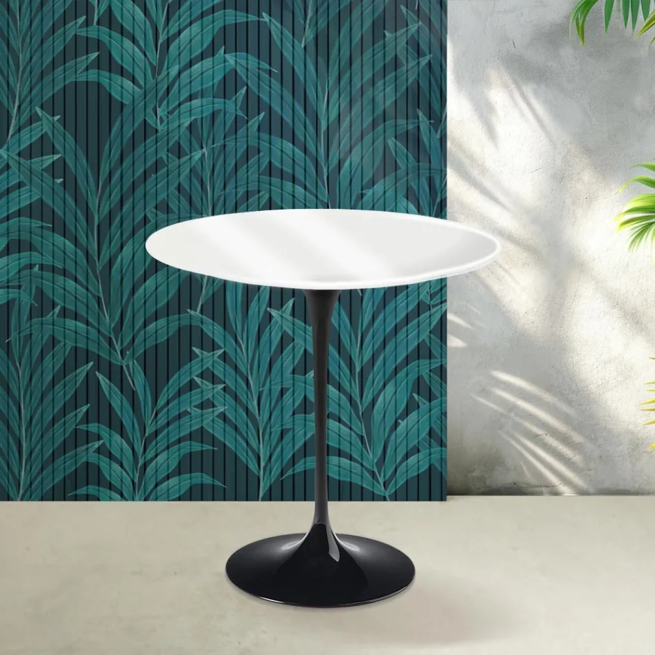 Table basse Tulipe Saarinen H 52 cm en céramique Florim blanc brillant - Écarlate Viadurini
