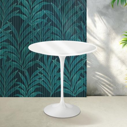 Table basse Tulipe Saarinen H 52 cm en céramique Florim blanc brillant - Écarlate Viadurini