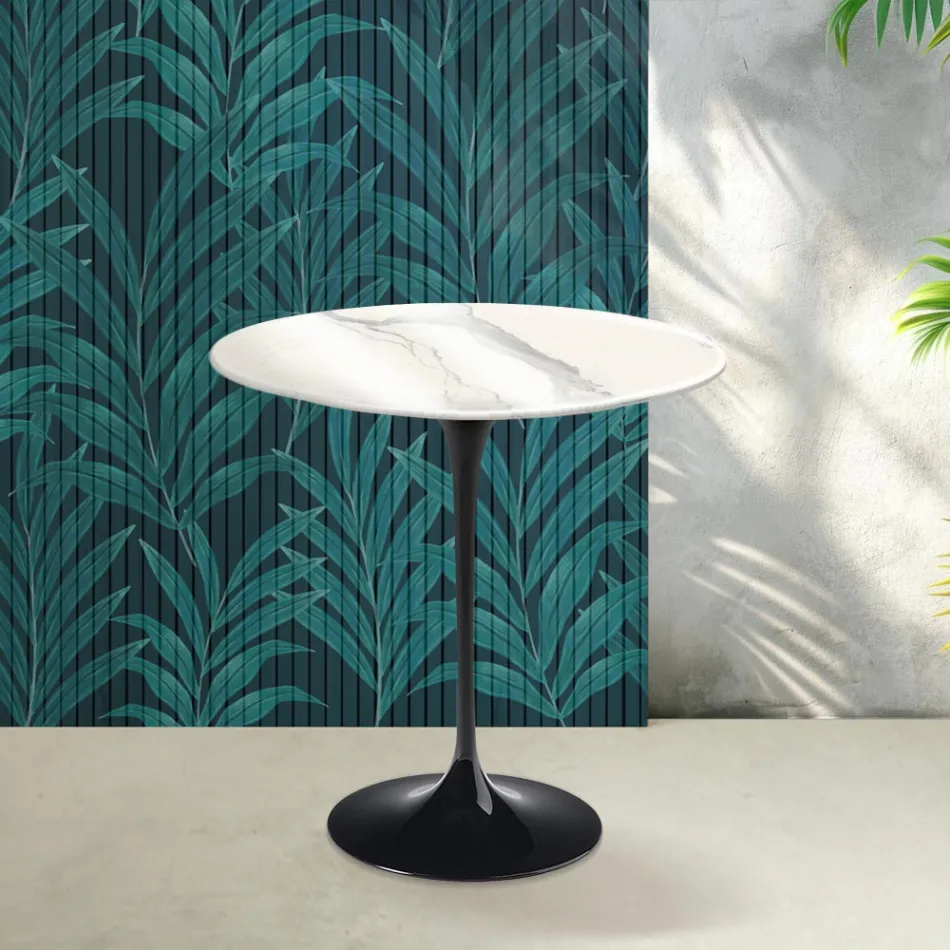 Table basse Tulipe Saarinen H 52 cm en céramique brillante Statuario Florim - Écarlate Viadurini
