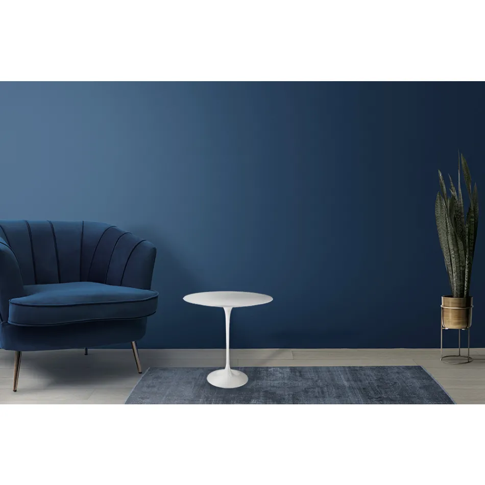 Table basse Tulip Saarinen H 52 avec plateau ovale en stratifié liquide blanc Made in Italy - Scarlet Viadurini