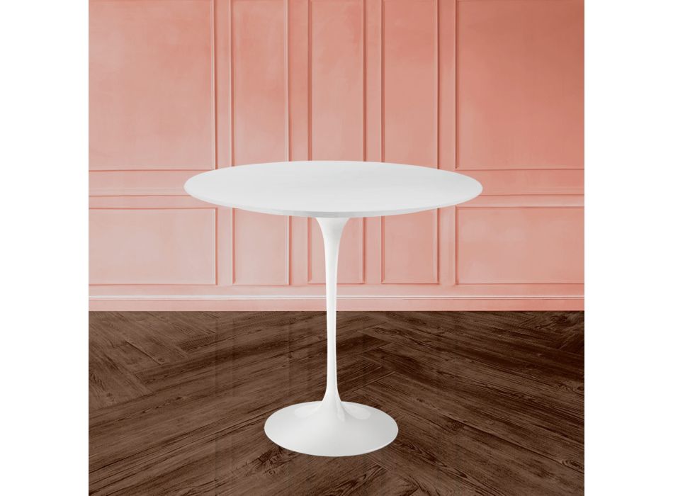Table basse Tulip Saarinen H 52 avec plateau ovale en stratifié liquide blanc Made in Italy - Scarlet Viadurini
