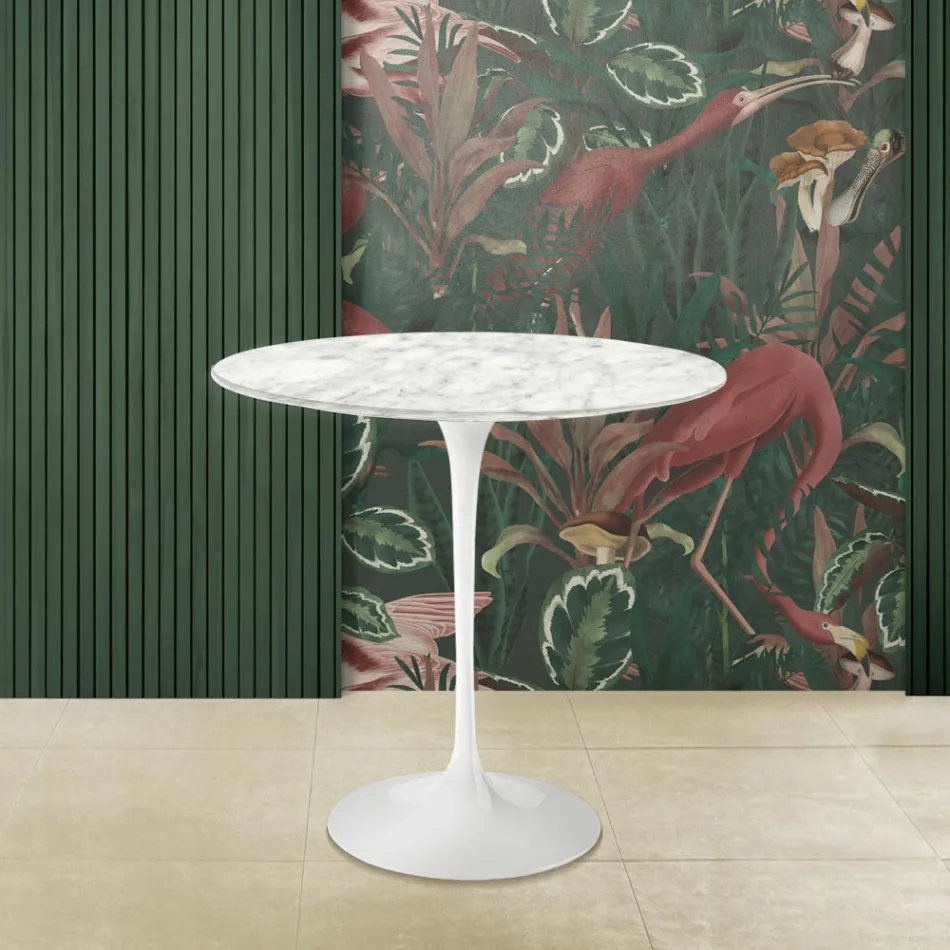 Table basse Tulip Saarinen H 52 avec plateau ovale en marbre de Carrare Made in Italy - Écarlate Viadurini