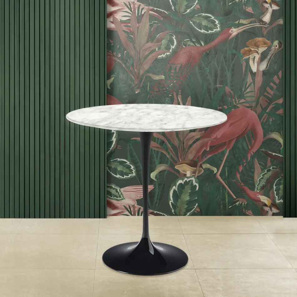 Table basse Tulip Saarinen H 52 avec plateau ovale en marbre de Carrare Made in Italy - Écarlate Viadurini